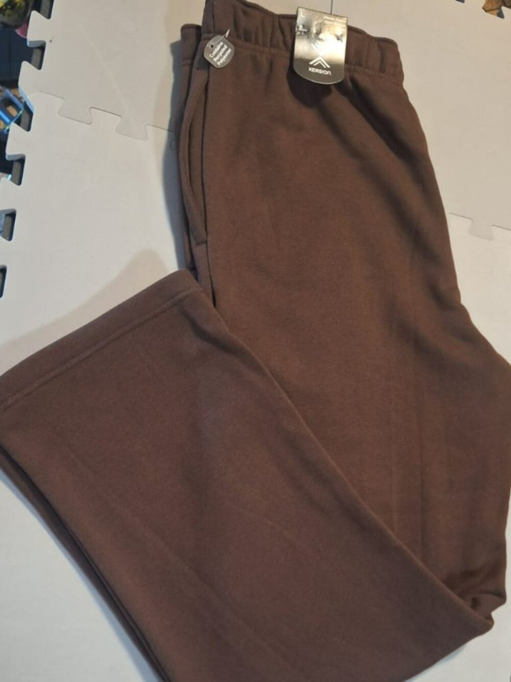 Xersion Essential Fleece Open Bottom Pants Brown L NWT
